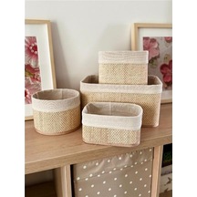 Akayev Beige Hasır 4lü Sepet Beyaz