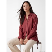 Lcw Everyday Bordo Bağlama Detaylı Dokulu Kadın Gömlek Tunik