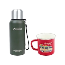 Orcamp Çelik Termos 0.50 Lt Yeşil Out-5000+emaye Karavan 180 Ml Kupa Out-1900 Kırmızı Orc-066-b-k3 Yeşil