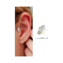 Zirkon Taş Detaylı Deniz Atı Figürlü 925ayar Gümüş Tragus Helix Kikirdak Piercing Gümüş