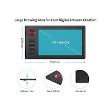 A15 Pro 10x6 İnç Profesyonel Grafik Tablet, 8192 Seviye Pilsiz Kalem, 12 Kısayol Tuşu Ve Döner Kontrol Düğmesi, Windows/mac/android Uyumlu