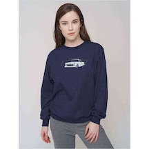 Chevrolet 1955 Baskılı Indigo Mavi Kadın Sweatshirt