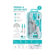 Metal Pergel Seti 9 Parça 1 Paket 9121 Profesyonel Pergel Çizim Proje Matematik Mimar Mühendis Çizim Seti Cetvel Gönye Yeşil