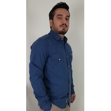 Tousus Slim Fit Western Armürlü İndigo Erkek Gömlek Slm-2029-tss