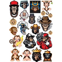 Maymun Goril Sticker Set-2 15 Parça Telefon, Tablet, Defter, Laptop Sticker