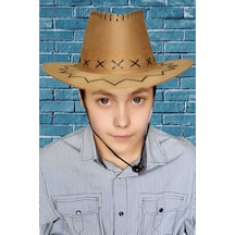 Uniquetrenders Çocuk Unisex Nubuk Kovboy Şapkası 8-14 Yaş Cappuccino