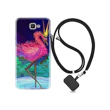 Samsung Uyumlu Galaxy A7 2017 Kılıf Ipli Askılı Queen Flamingo 1748
