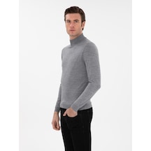Cacharel Füme Slim Fit Yün Karışımlı Yarım Balıkçı Yaka Basic Triko Kazak Gri