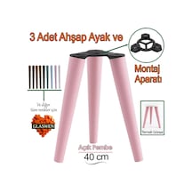 3 Adet Ahşap Ayak 40 Cm Açık Pembe M8 Civatalı Bağlantı Aparatlı Mobilya Tabure Sehpa Masa Destek Ayağı Pembe