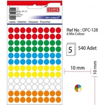 Tanex Mıx Color Ofis İşaretleme Nokta Etiketi 10mm 6-Renk 5.yaprak (540 Etiket)