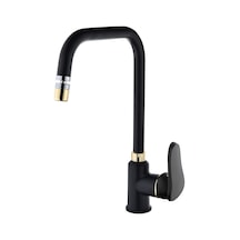 Hms Yüksek Gövde Pirinç Oynar Perlatörlü Mutfak Eviye Batarya Siyah Altın