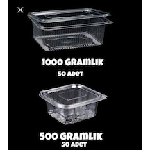 Plastik Sızdırmaz Kap 500 Gr - 1000 Gr Kullan At Tek Kullanımlık Kapaklı Kase 50 Adet 2 Li Set