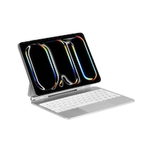 Ik07 Manyetik Bluetooth Klavyeli İpad Kılıfı Çoklu Dokunmatik Yüzeyli 7 Renk Aydınlatmalı İnce Tasarım İpad10. Nesil İpad 11 A16 Uyumlu Gümüş