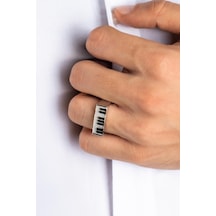 Piyano 18 Ayar Beyaz Altın Kaplama Unisex Gümüş Yüzük