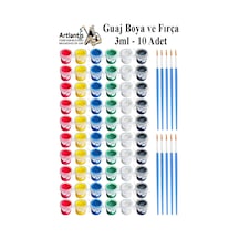 Guaj Boya 3 Ml 6 Renk Ve Resim Fırçası 10 Paket Mini Küçük Guaj Boya Etkinlik Boyama Boyası Su Bazlı Resim Okul Öncesi Çok Renkli
