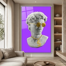 Altın Para Gözlüklü Pop Art Büst Gümüş Çerçeveli Cam Tablo