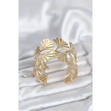 Pirinç Gold Renk Levha Yelpaze Model Kadın Bileklik Altın