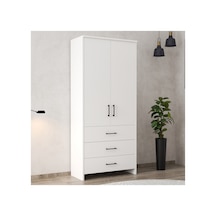 2 Kapaklı 3 Çekmeceli Beyaz Gardırop Modern Ve Kullanışlı Çok Amaçlı Dolap 80x38x182 Cm Beyaz - 761699139 Beyaz