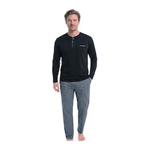 Pierre Cardin 6146 Erkek Uzun Kollu Yakası Düğmeli Pijama Takımı-siyah