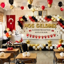 Sınıf Süsleme Seti Gold Folyo Harfler Beyaz Kırmızı Siyah Gold Balonlar Okul Sınıf Pano Süsleme İlköğretim Haftası Kutlama
