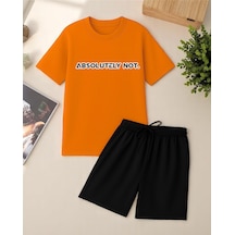 Uyguntarz Unisex Kesinlikle Hayır. Tasarım Basklı Tshirt Şort Takımı Turuncu