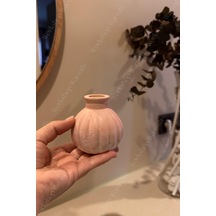 Buççin Online Mağaza Minimal Çizgili Dekoratif Vazo Beton Pembe