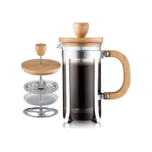 Ahşap Detaylı 600 Ml Cam French Press Çok Renkli