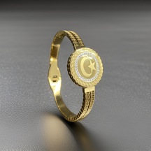Türk Bayrağı Bilezik Model Gold Renk Parlak 316l Antialerjik Kadın Çelik Bileklik-9040729011841 Gold
