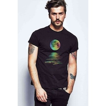 Ay Yansıma Baskılı Siyah Erkek Tshirt (528889885)