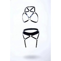 İkikareshop Siyah Harness Takım Deri Metal Halka Detaylı Vücut Kemeri - Brf152 Çok Renkli