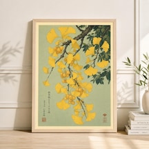Japon Ginkgo Yaprakları Posteri, Vintage Botanik Sanat Baskısı, Ahşap Baskı Tarzı, Zen Ev Dekorasyonu