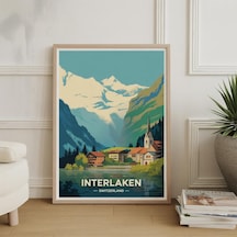 Interlaken İsviçre Seyahat Posteri Vintage Alp Duvar Sanatı