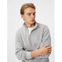 Koton Yarım Fermuarlı Sweatshirt Dik Yaka Uzun Kollu Şardonlu Gri 4wam70024mk Gri