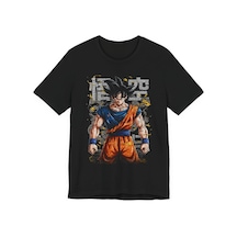 Ustaprint3d Goku Anime Baskılı Unisex Siyah Tişört %100 Pamuk Dtf Baskı Siyah