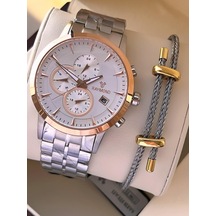 Raymond Nişan Ve Damatlara Özel Çelik Kordon 2 Yıl Garantili 5 Atm Erkek Kol Saati+bileklik Rmd.30 Rose Gold - Gümüş