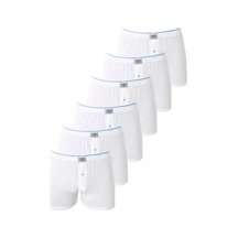 Marivento Premium 6'lı Paket Beyaz Erkek Penye Havlu Bel Boxer %100 Pamuk Rahat Giyim Slim Kalıp İç Çamaşır
