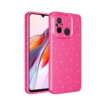 Effox Redmi 12c Kılıf Kamera Korumalı Simli Lüks Koton Kapak - Pembe Koyu Pembe Koyu