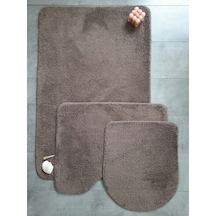 Ultrasoft Düz Kapuçino 3 Lü Banyo Halısı Paspası Seti Kaymaz Kahverengi