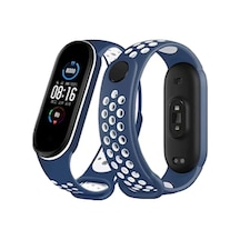 Xiaomi Mi Band 6 Uyumlu Spor Delikli Kordon - Lacivert-beyaz