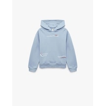 Koton Baskılı Kapşonlu Mavi Kız Çocuk Sweatshirt 6wkg10201ak Mavi