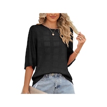 Hnxc Kadın Modası Rahat Yazlık Düz Renk Baskılı 3/4 Kollu O Yaka Bluzlar Ve Gömlekler Siyah Hnxc Kadın Modası Rahat Yazlık Düz Renk Baskılı 3/4 Kollu O Yaka Bluzlar Ve Gömlekler Siyah