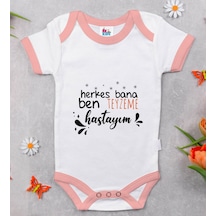 Bk Gift Bk Kids Herkes Bana Ben Teyzeme Hastayım Tasarımlı Pembe Bebek Body Zıbın-1 9-12 Ay Sarı