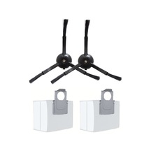 Roborock S8 Sonic Uyumlu 2 Adet Siyah Yan Fırça 2 Adet Toz Torbası