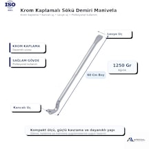 Krom Kaplamalı Sökü Demiri 45cm 60 Cm 75 Cm Kancalı Manivela Levye