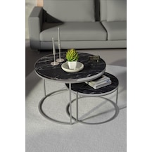 Gümüş Metal Orta Sehpa Bendir Siyah 2'li Çok Renkli