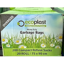 Ecoplast Battal Boy Siyah Çöp Torbası Poşeti - 300 G - 75 x 90 CM / 10 Adetlik 20 Rulo / Koli