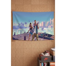 Gta 6 Miami Sahil Silahlı Karakterler Dekoratif Duvar Örtüsü Duvar Halısı Beyaz