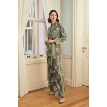 Ang Butik Kadın Çiçek Yaprak Ve Etnik Desenli Pijama Takımı Siyah