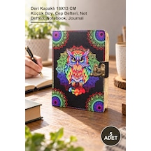 5 Adet Baykuşlu Deri Defter Deri Kapaklı 18x13 Cm Küçük Boy, Cep Defteri, Not Defteri, Notebook, Journal 1