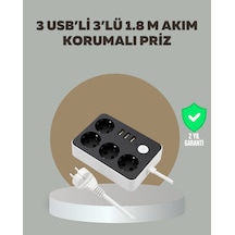 4 Prizli 3 Usb Portlu Anahtarlı Akım Korumalı Priz 2